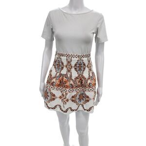 Cartolina Womens Bohemian Geometric Cotton Mini Skirt White Size 2XS